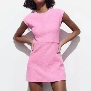 NWT Zara Jacquard Texture Dress Barbie Pink Color